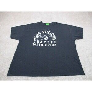 True Religion Shirt Adult 3XL XXXL Black White Logo Tee Cotton Casual Mens